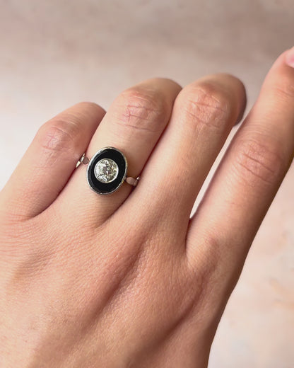 Bague Solitaire Onyx &amp; Diamant 0.65 carat "Annabelle"