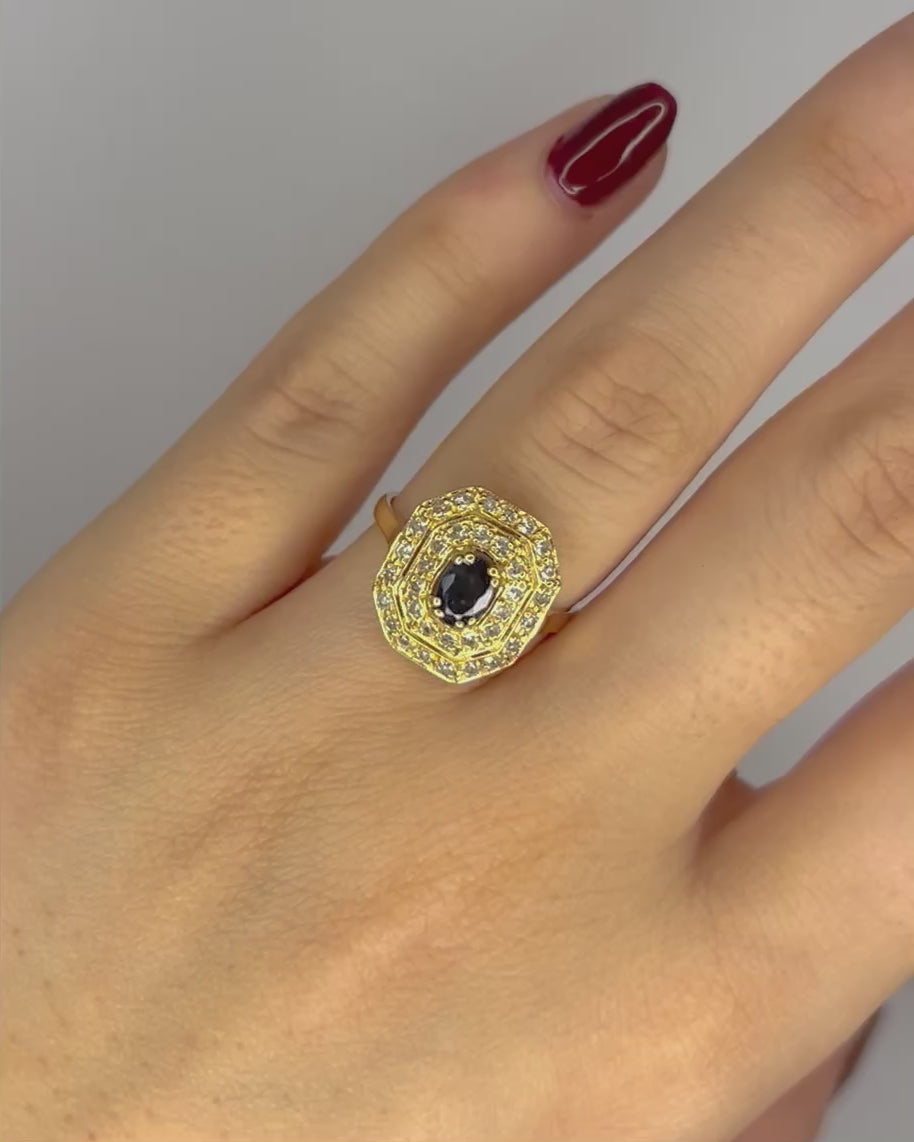 Bague Style Art-Déco Saphir 0.51 carat &amp; Diamants 0.34 carat "Rita"