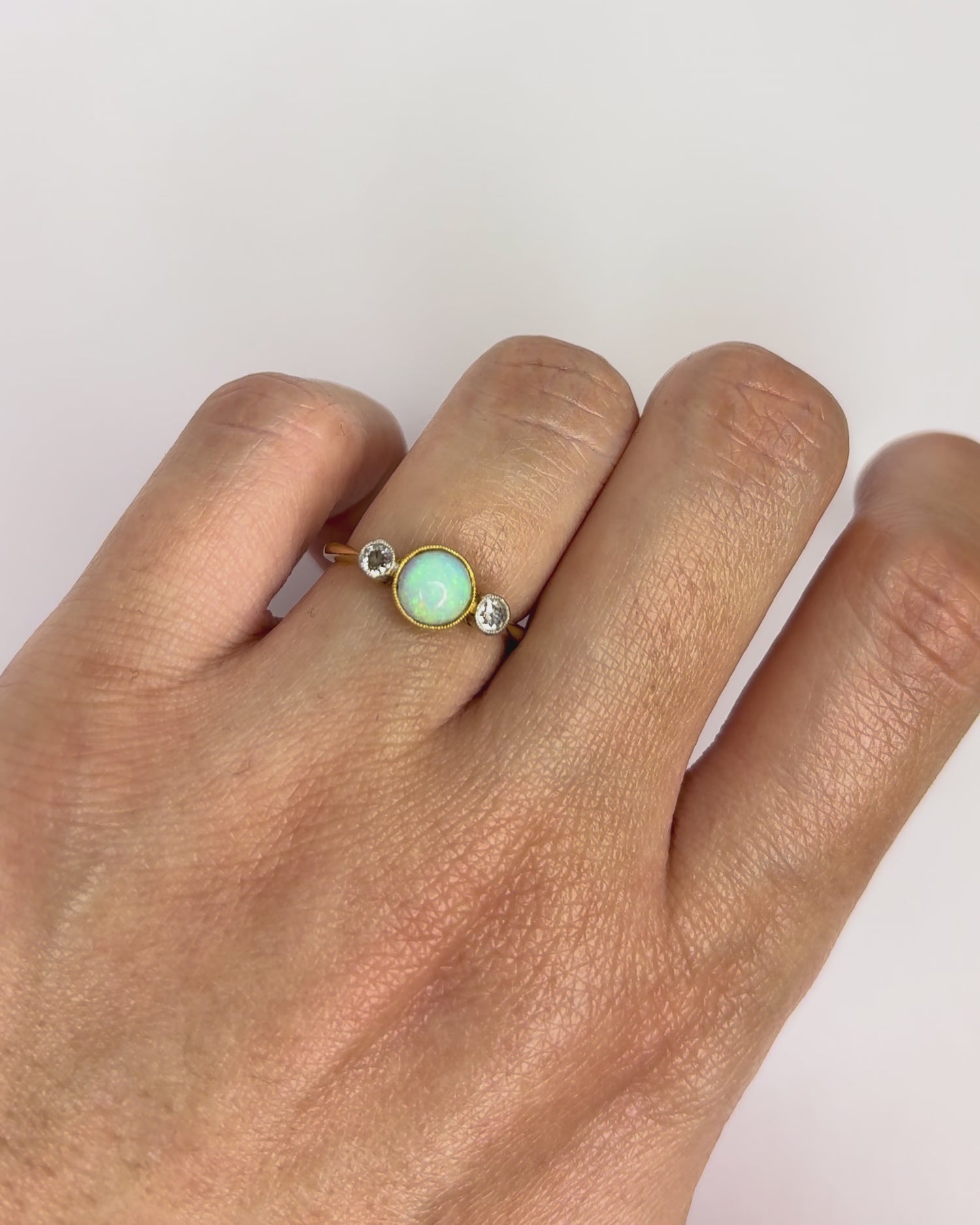Bague Trilogie Art Déco Opale &amp; Diamants &quot;Esther&quot;