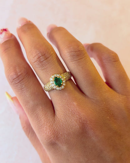 Bague Marguerite Émeraude 0.40 carat &amp; Diamants 0.50 carat "Sybille"