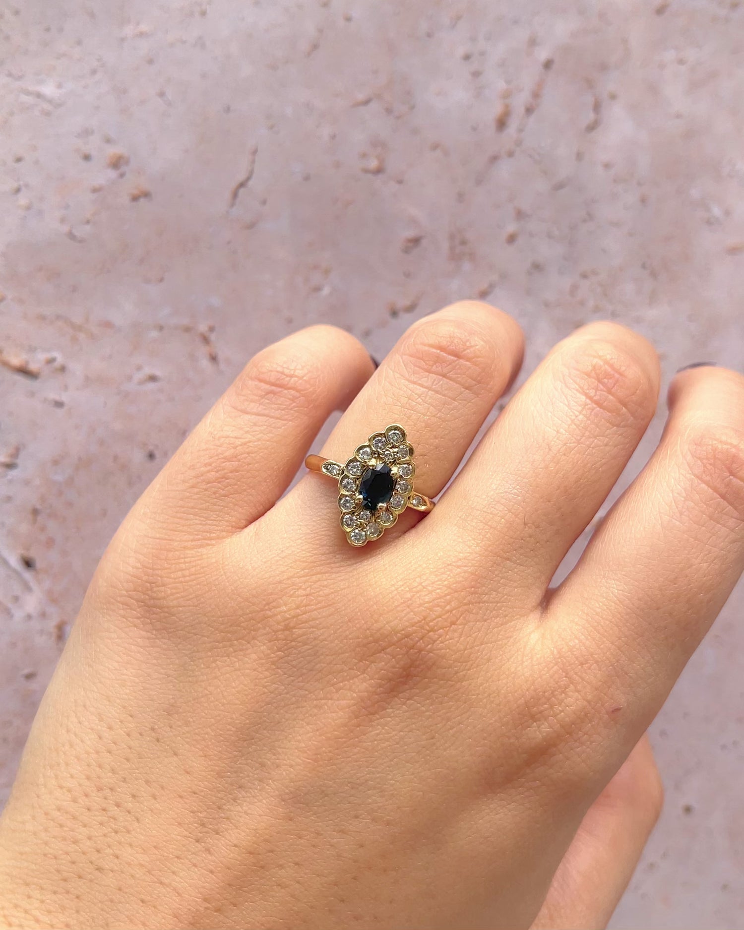 Marguerite Marquise Sapphire 0.80 Carat &amp; 18 Diamonds Ring "Clara"