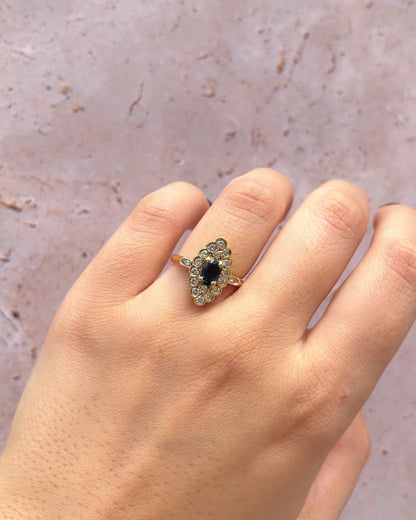 Marguerite Marquise Sapphire 0.80 Carat &amp; 18 Diamonds Ring "Clara"
