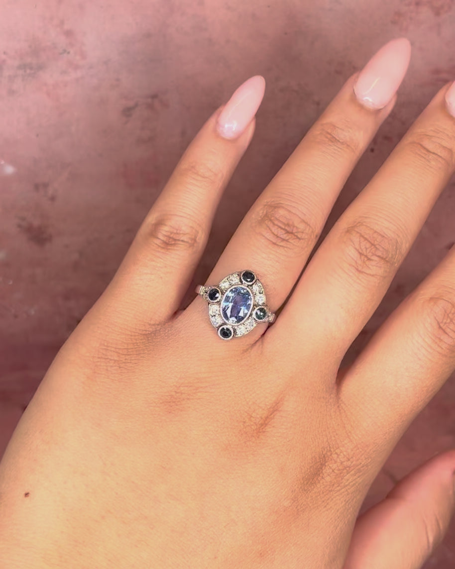 Art Deco Ring with 2.08 Carat Sapphire &amp; 0.66 Carat Diamonds "Marina"