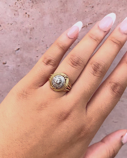 Anillo estilo Art Déco con diamantes 0,45 quilates, oro y platino 6,75 g "Océanie"