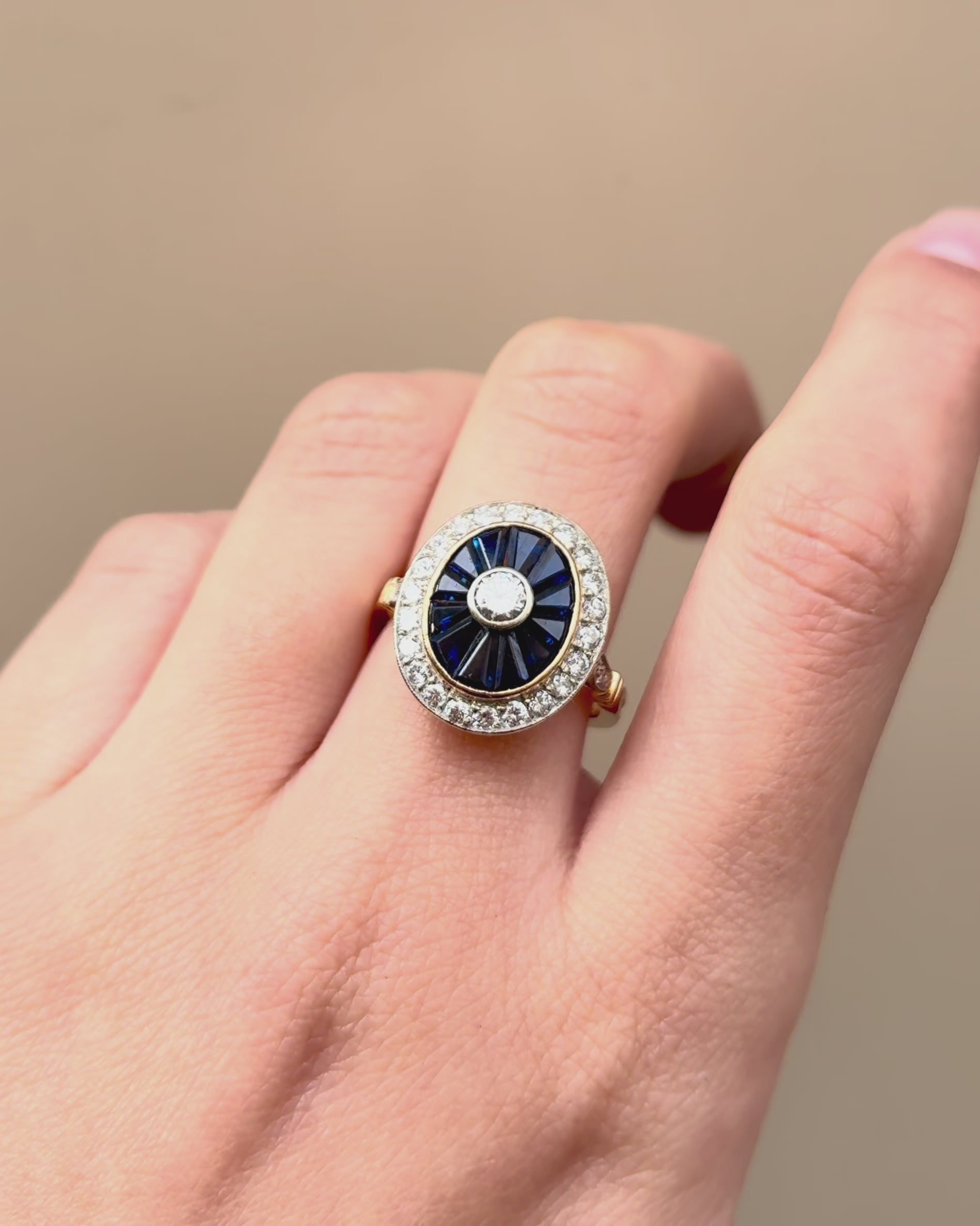 Art Deco Ring Sapphires 1.34 carat &amp; Diamonds 0.63 carat "Zoé"