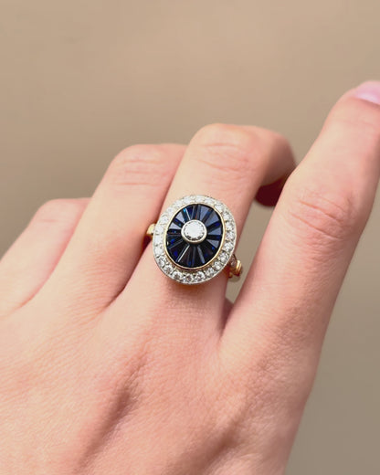 Art Deco Ring Sapphires 1.34 carat &amp; Diamonds 0.63 carat "Zoé"