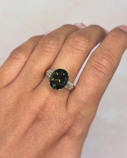 Bague Cocktail Moldavite 4.15 carats &amp; Diamants "Aurore"
