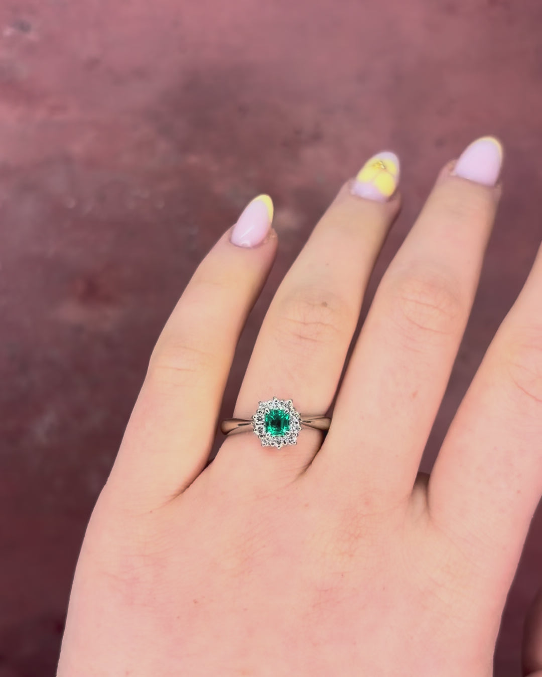 Colombian Emerald &amp; Diamond Daisy Ring 0.27 carat "Gabrielle"