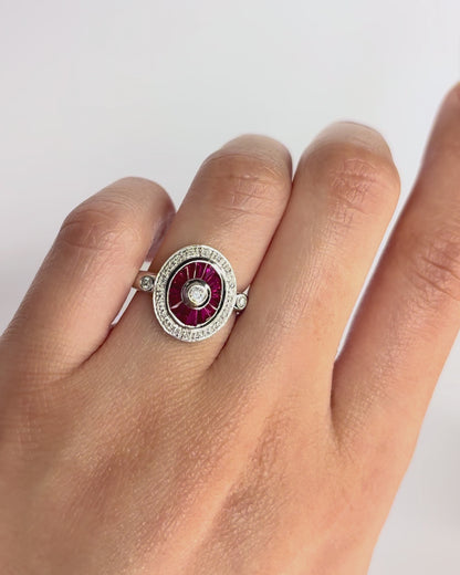 Bague style Art-Déco 18 Rubis 0.72 carat &amp; 18 Diamants "Nausica"