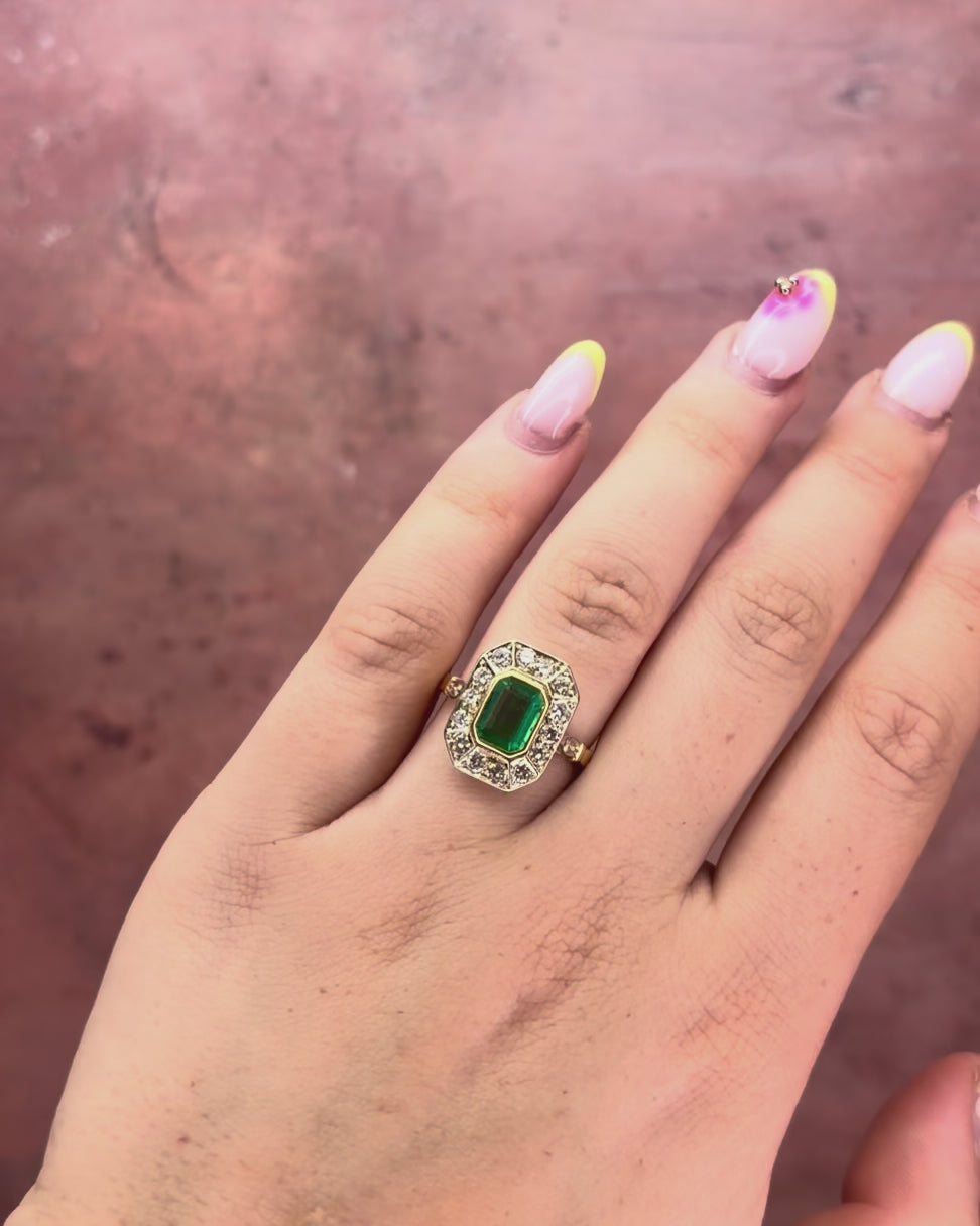 Art Deco Emerald Ring 1.35 carats &amp; Diamonds 0.73 carat 4.01g "Maryam"