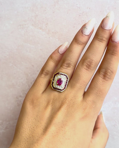 Bague Style Art-Déco Rubis 1.88 carat &amp; Diamants 0.21 carat "Aude"