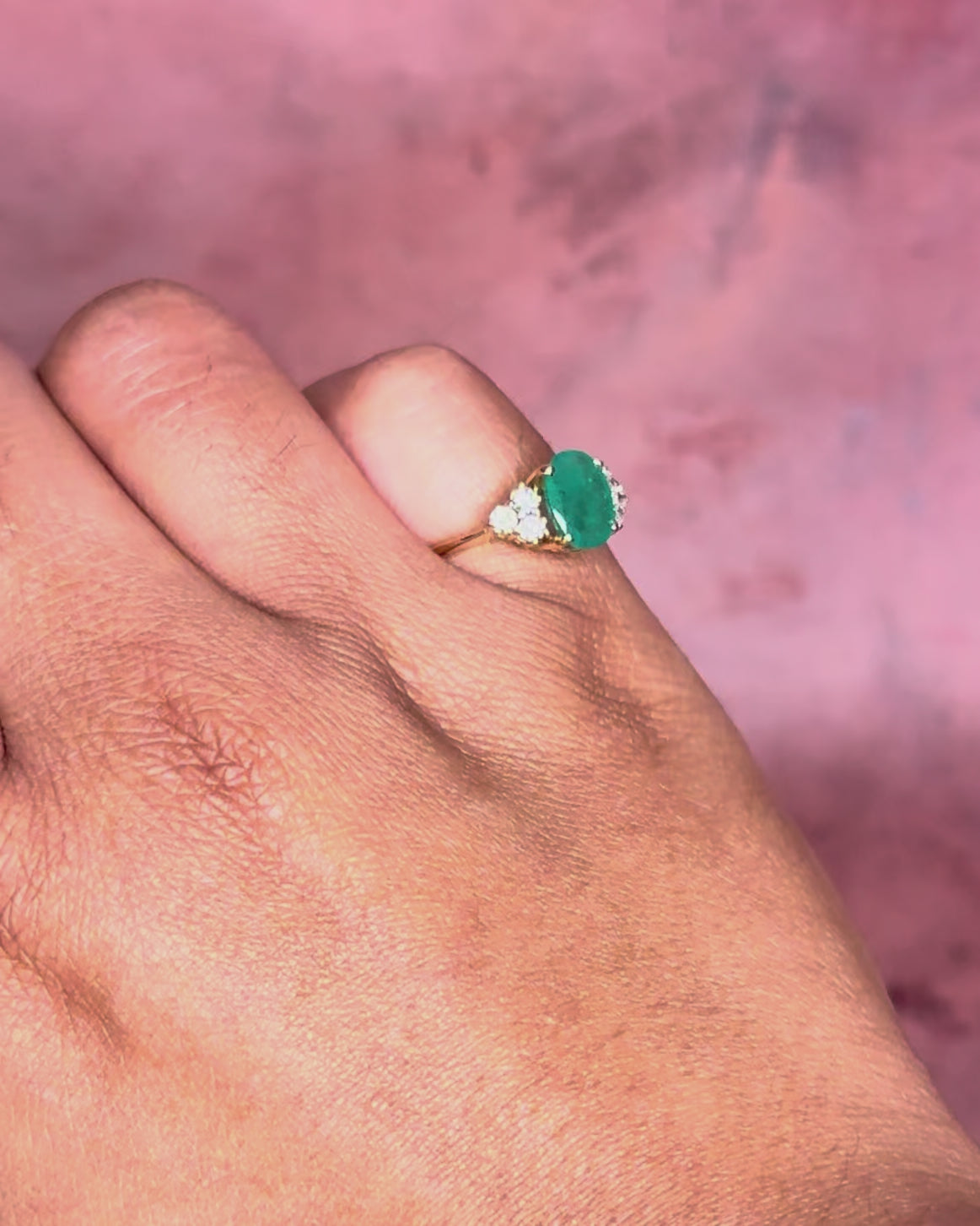 Monica Three-Stone Emerald Ring 0.90 carat &amp; Diamonds 0.30 carat