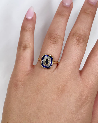 Anillo estilo Art Déco zafiro 0.42 quilates y diamantes "Aby"