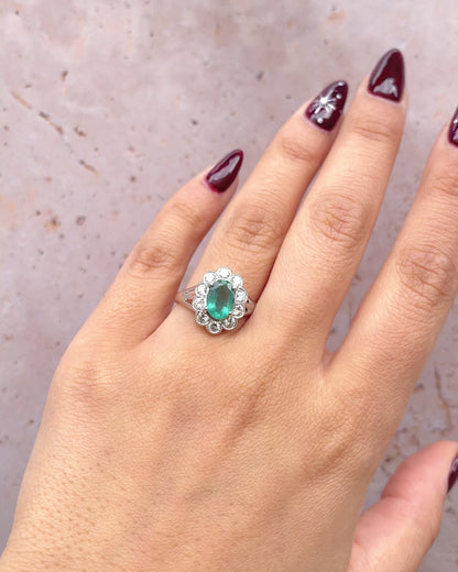 Emerald Daisy Ring 1.35 Carat &amp; Diamonds 0.68 Carat "Vanessa"