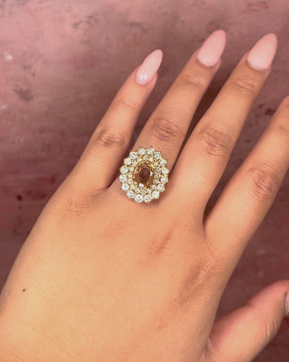 Bague Marguerite Zircon Cognac Naturel 4.70 carats &amp; Diamants 1.60 carat "Christie"
