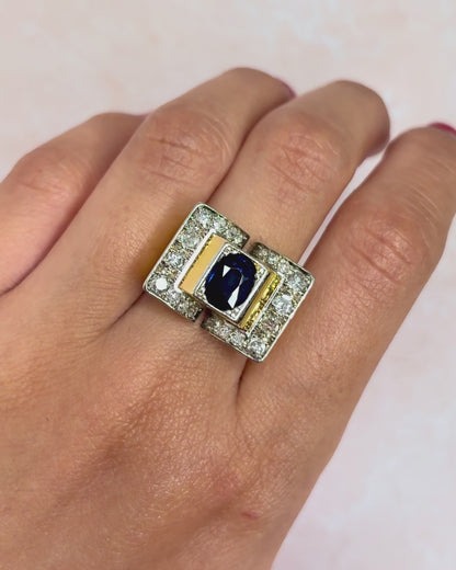 Tank Sapphire Ring 1.40 carat, Diamonds 0.68 carat &amp; Gold 11.73g "Frida"