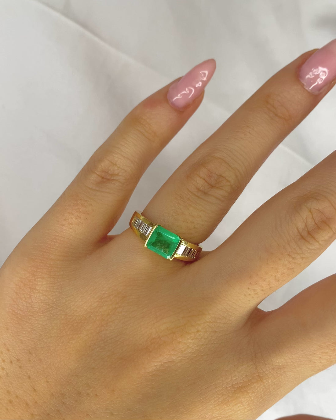 Bague Jonc Émeraude 1.15 carat &amp; Diamants 0.36 carat &quot;Cristina&quot;