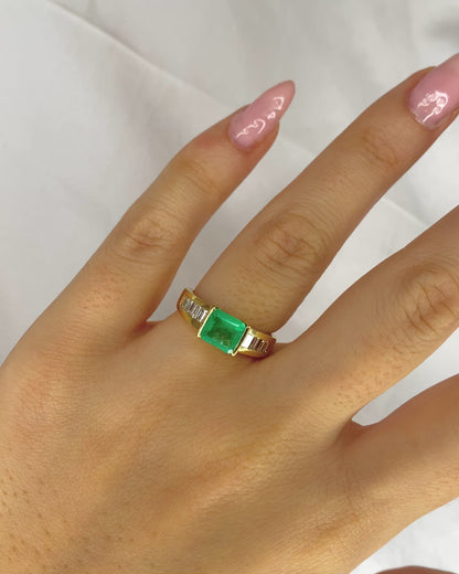 Bague Jonc Émeraude 1.15 carat &amp; Diamants 0.36 carat &quot;Cristina&quot;