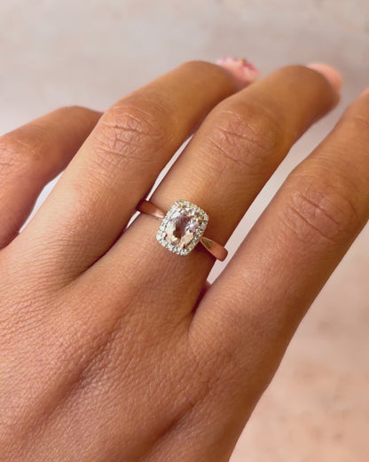 Bague Solitaire Style Art Déco Morganite 0.70 carat &amp; Diamants "Adeline"