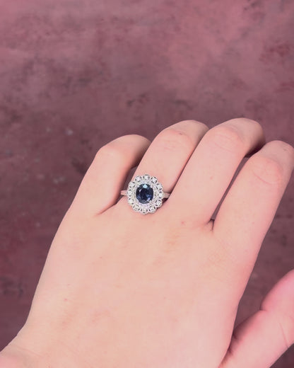 Bague Marguerite Saphir Peacock de Ceylan 2.05 carats &amp; Diamants 0.29 carat 4,58g "Nolwen"