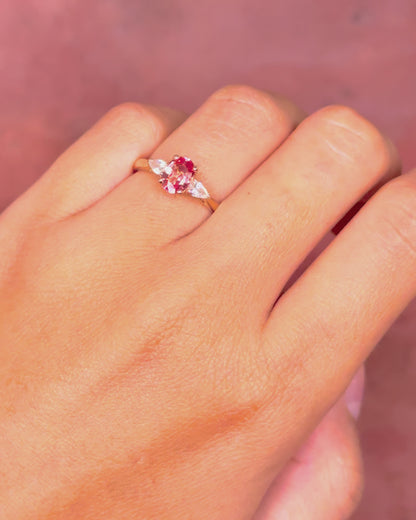 Peach Sapphire 1.07 carat &amp; Diamond Trilogy Ring "Ava"
