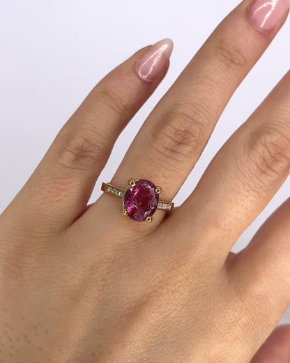 Bague Solitaire Tourmaline Rose 2.40 carats &amp; Diamants "Pauline"