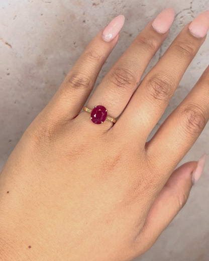 Solitaire Ruby 3.30 Carats &amp; Diamonds Ring "Ranya"