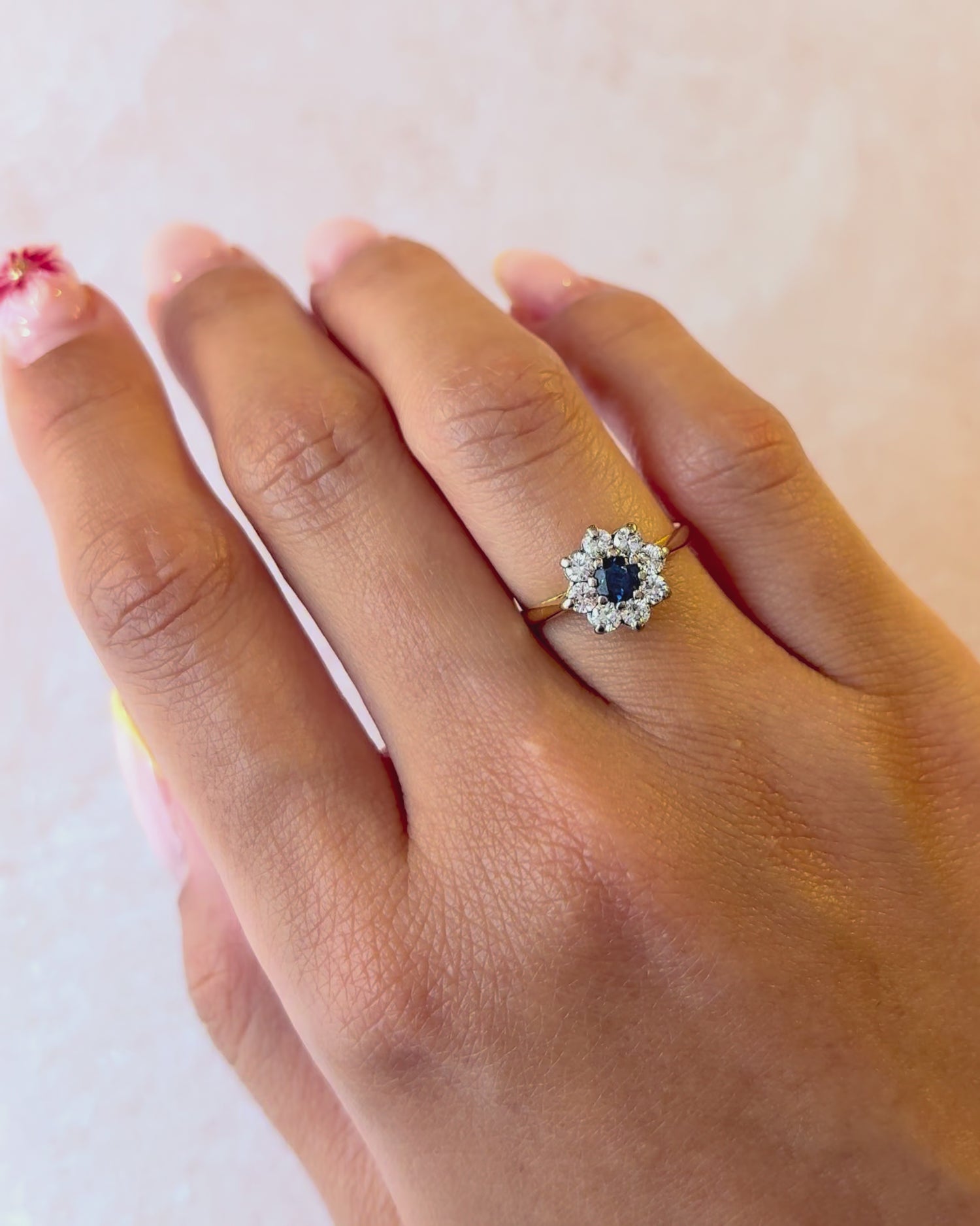 "Elena" Marguerite Ring with 0.22 Carat Sapphire &amp; 0.32 Carat Diamonds