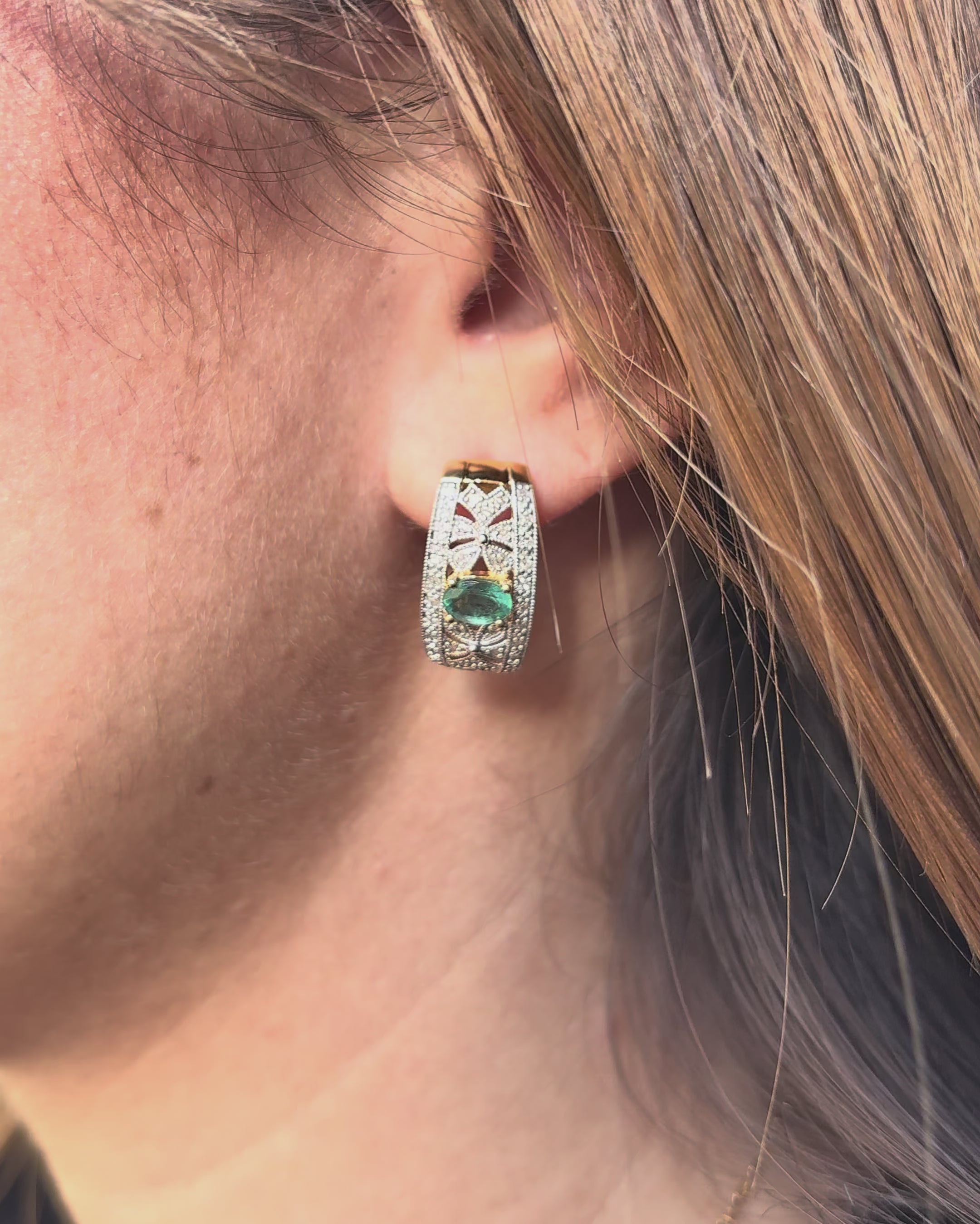 Emerald Earrings 1 carat &amp; 68 Diamonds "Veronica"