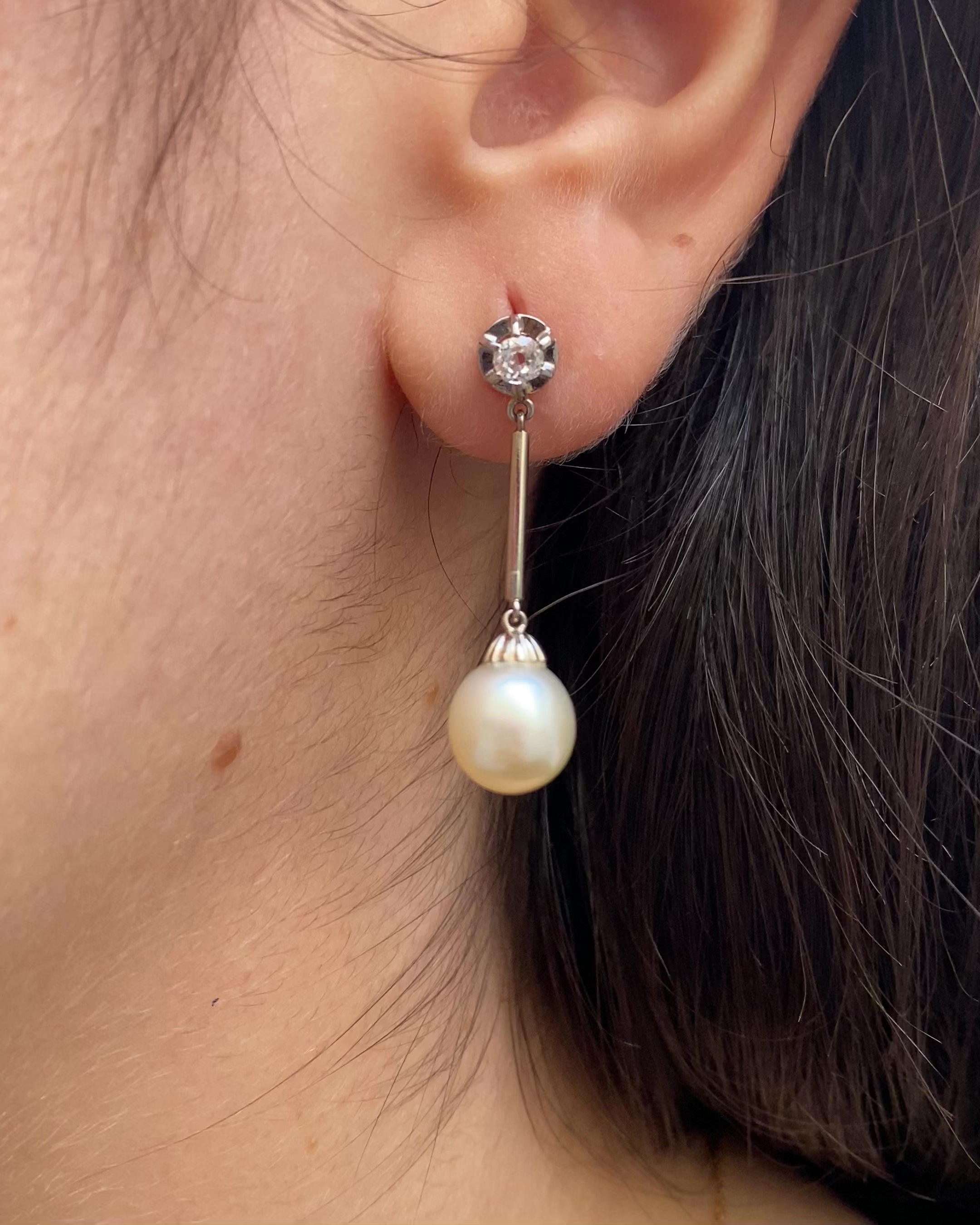 Pendientes colgantes con perlas y diamantes "Donya"