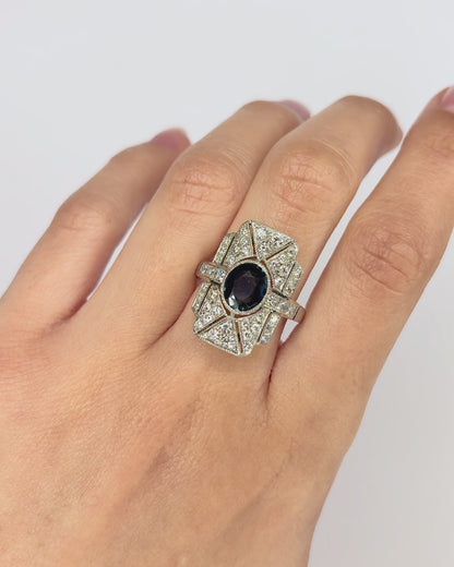 Bague Style Art Déco Saphir 1.76 carat &amp; Diamants 1 carat "Romane"