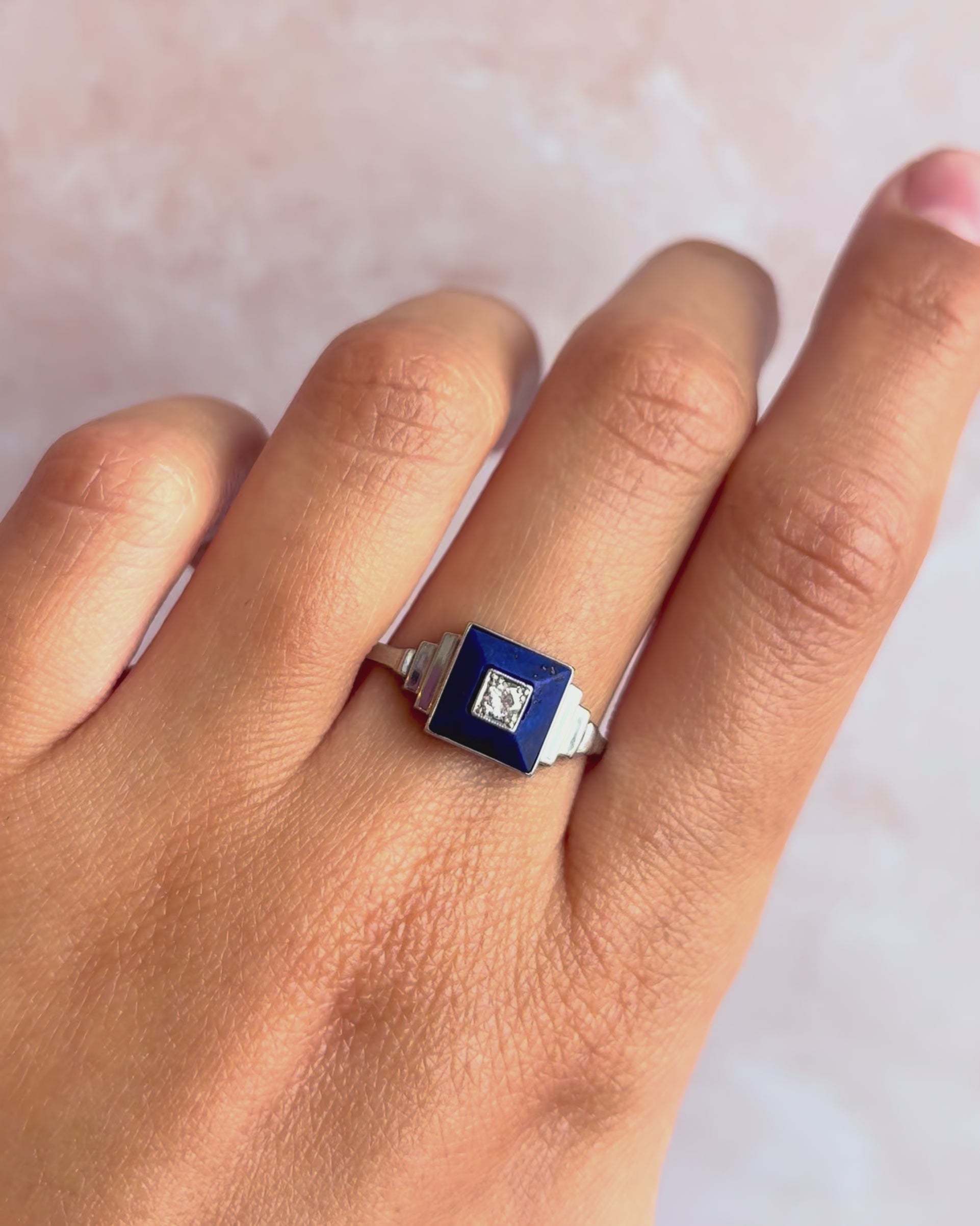 Art Deco Lapis Lazuli &amp; Diamond Ring "Lalie"