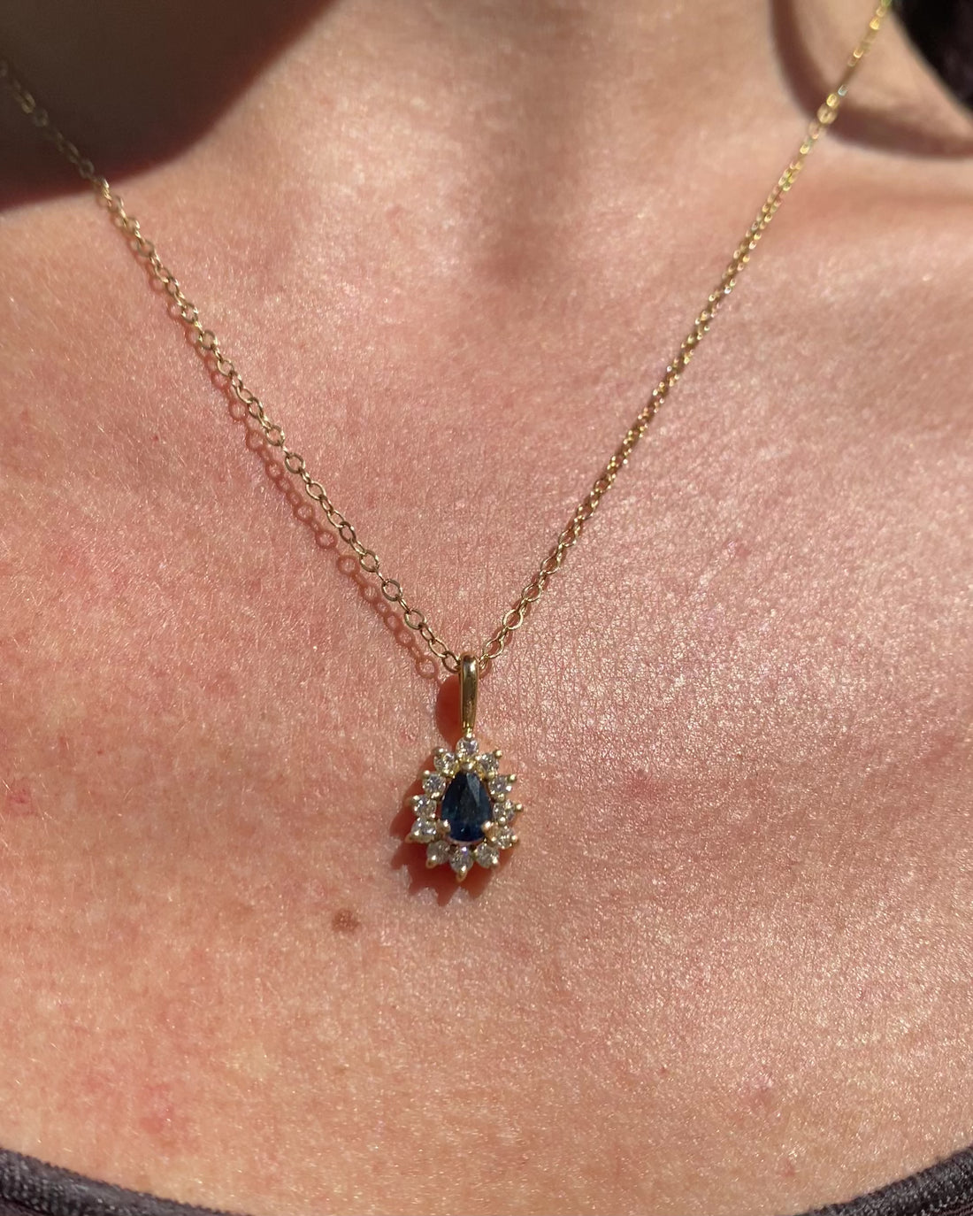 Pendentif Marguerite Saphir Goutte &amp; Diamants &quot;Mirelda&quot;