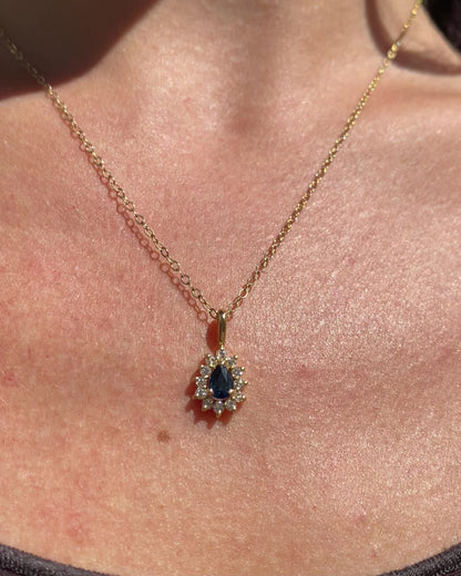 Pendentif Marguerite Saphir Goutte &amp; Diamants &quot;Mirelda&quot;