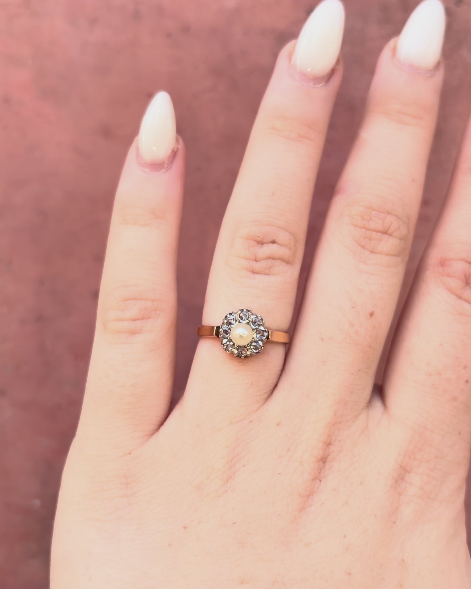Bague Marguerite Art-Déco Diamants &amp; Perle "Elsa"