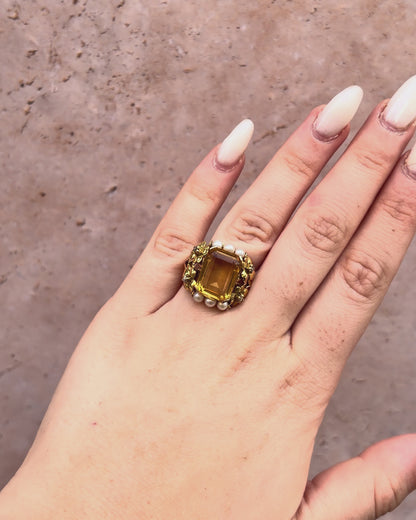 Bague Cocktail Citrine 6.80 carats, Diamants &amp; Perles 9,28g "Donna"