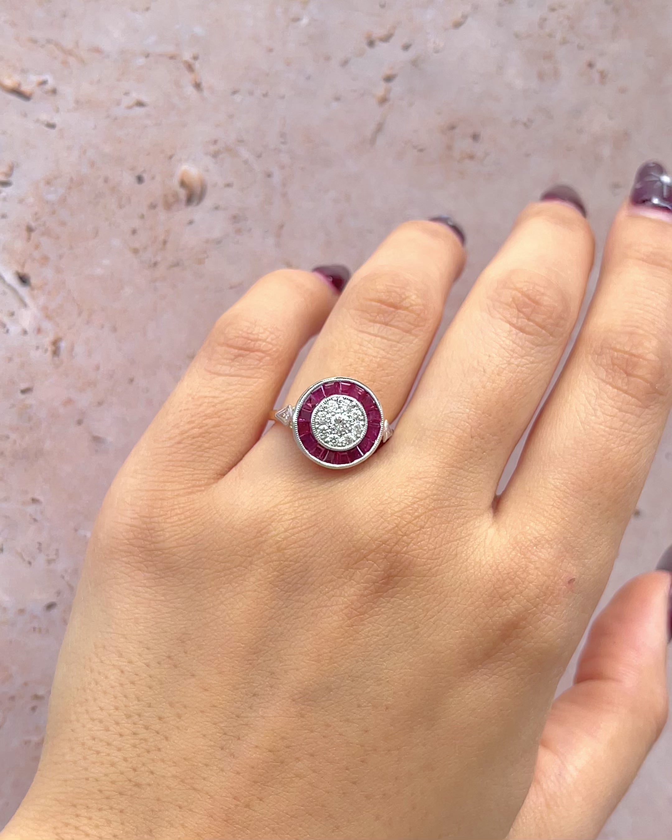 Art Deco Style Ring 16 Rubies &amp; 0.40 Carat Diamonds "Livia"