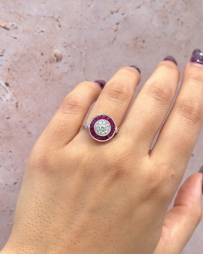 Art Deco Style Ring 16 Rubies &amp; 0.40 Carat Diamonds "Livia"