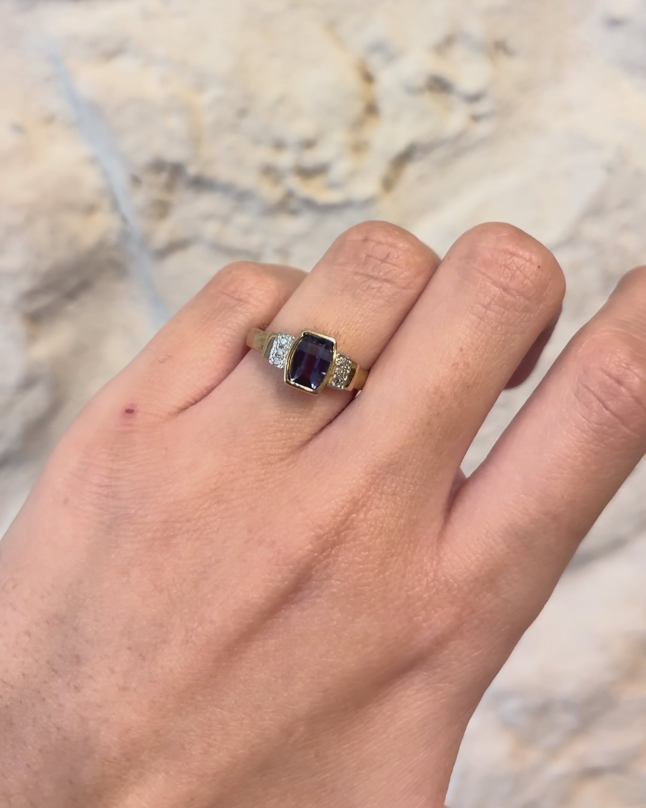 Trilogy Iolite 0.42 carat &amp; 6 Diamonds "Roxana" Ring