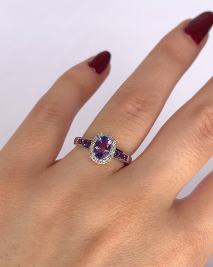 Solitaire Amethyst 0.67 Carat &amp; Diamonds Ring "Françoise"