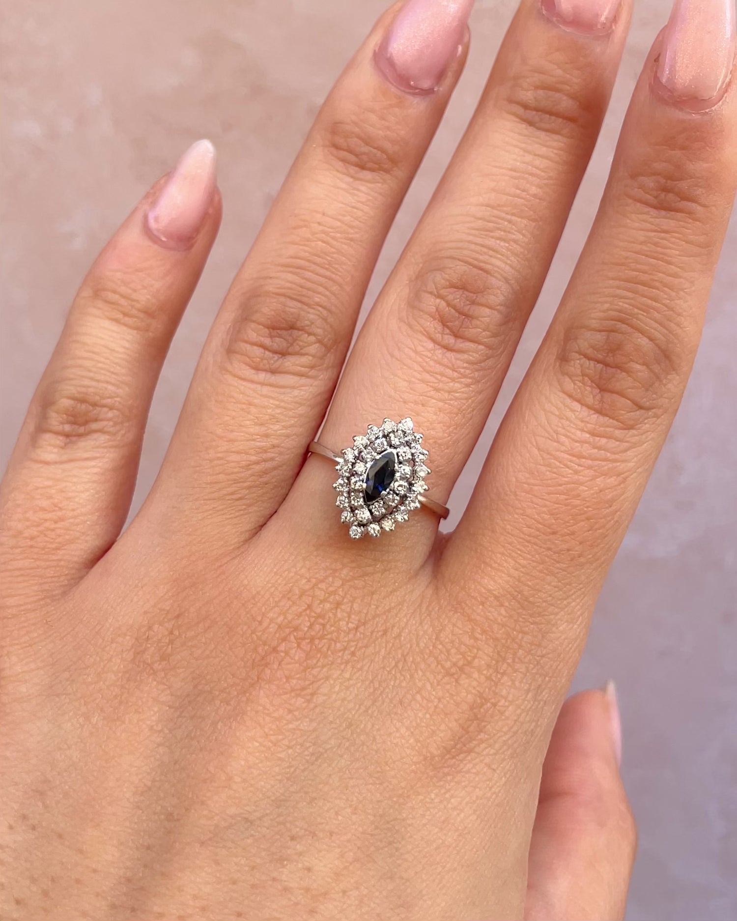 Marquise Daisy Ring with 0.30 Carat Sapphire &amp; 0.30 Carat Diamonds "Erika"
