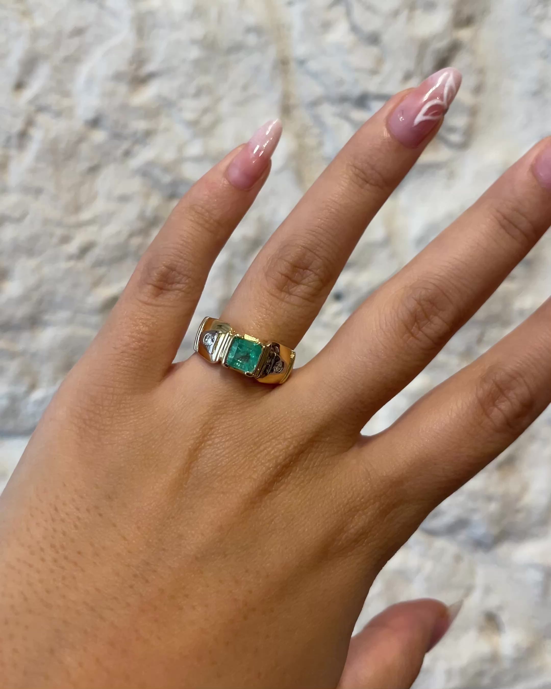 Anillo de banda esmeralda 1.15 quilates y diamantes "Katy"