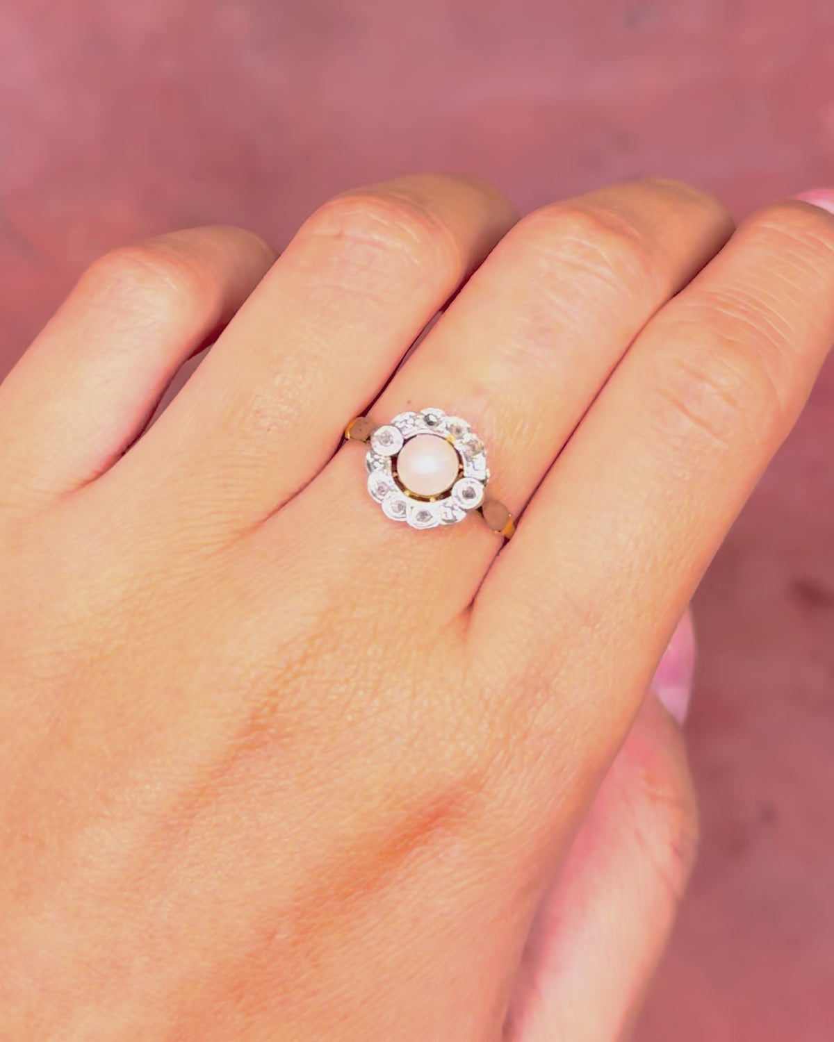 Bague Art-Nouveau Perle &amp; Diamants "Blanche"