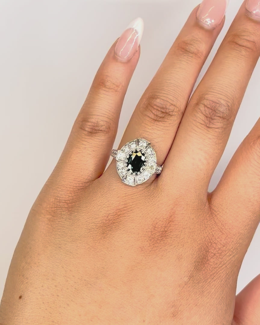 Bague Style Art-Déco Saphir 1.60 carat &amp; Diamants 0.84 carat 4.48g "Léopoldine"