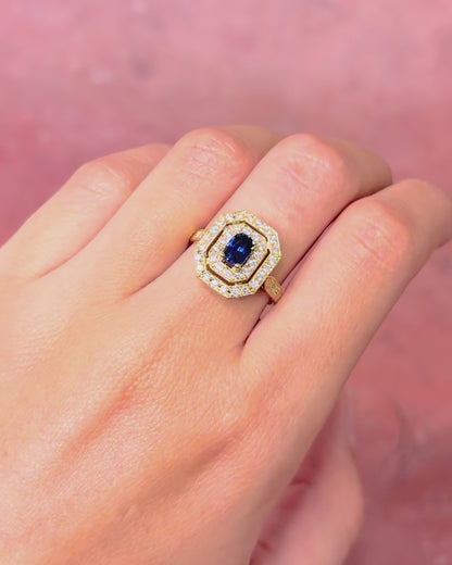 Art Deco-Style Ring Sapphire 0.70 carat &amp; Diamonds 0.80 carat "Laurine"
