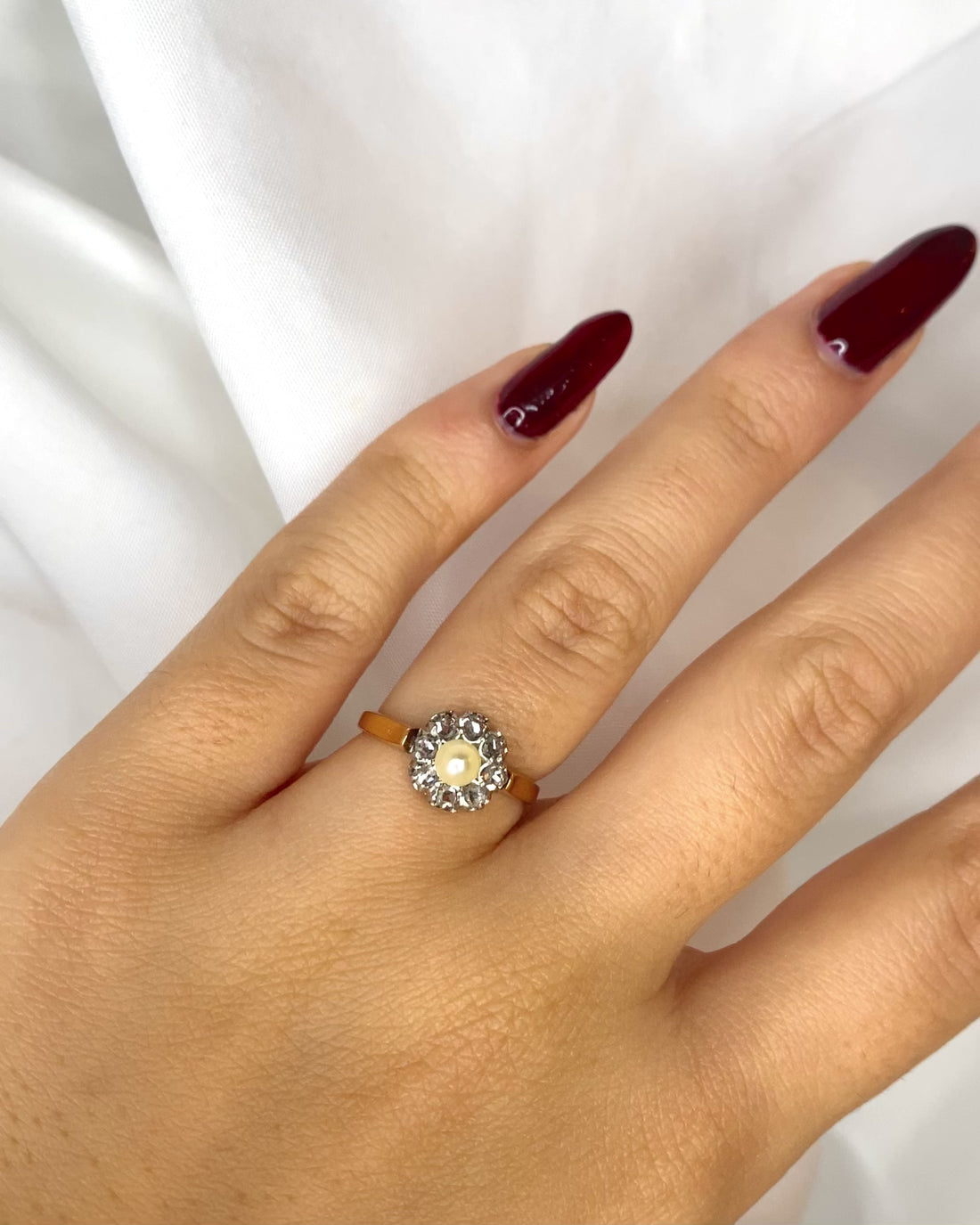 Bague Marguerite Art Déco Diamants &amp; Perle &quot;Elsa&quot;