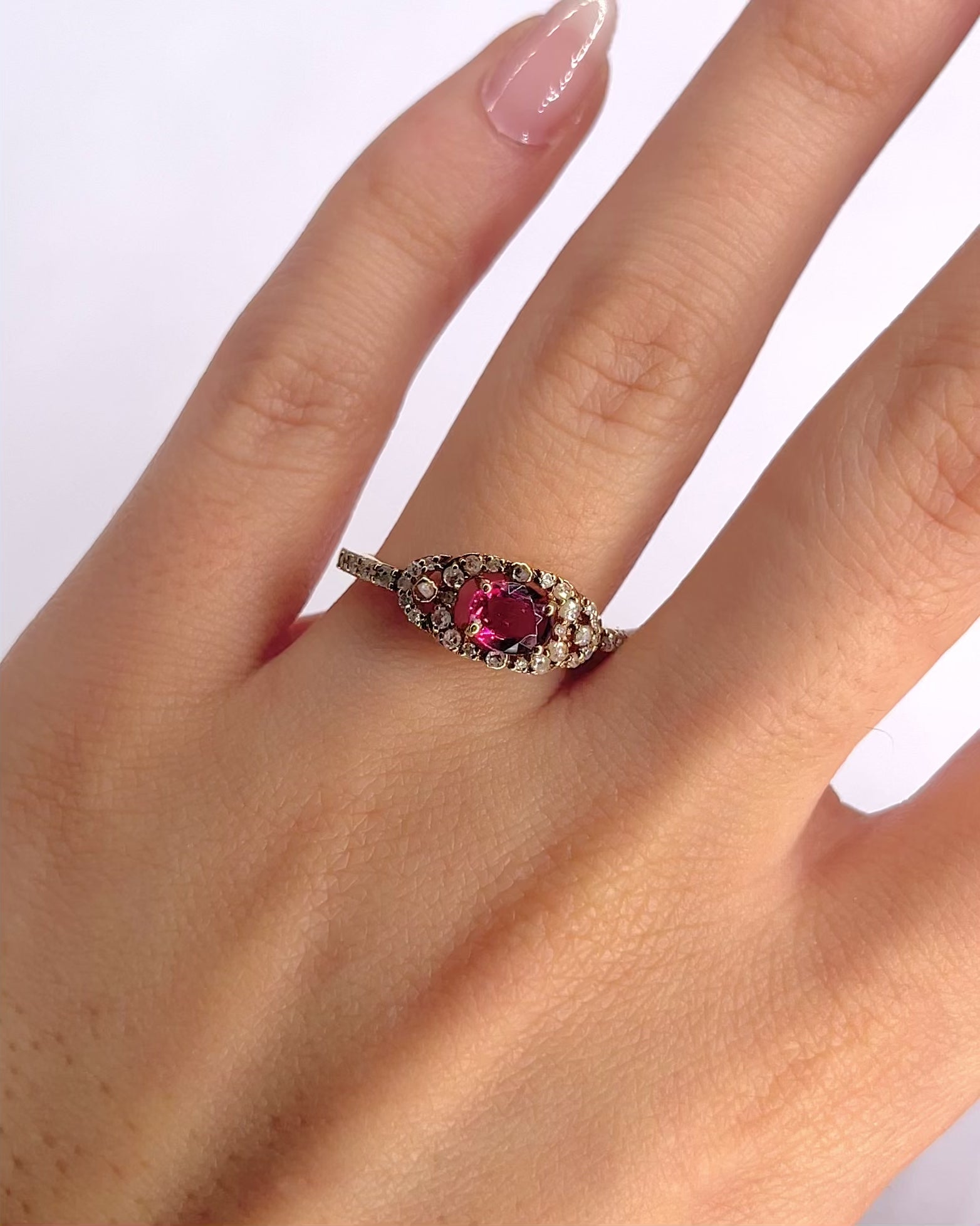 Ruby 0.55 Carat &amp; Diamond 0.30 Carat "Anna" River Ring