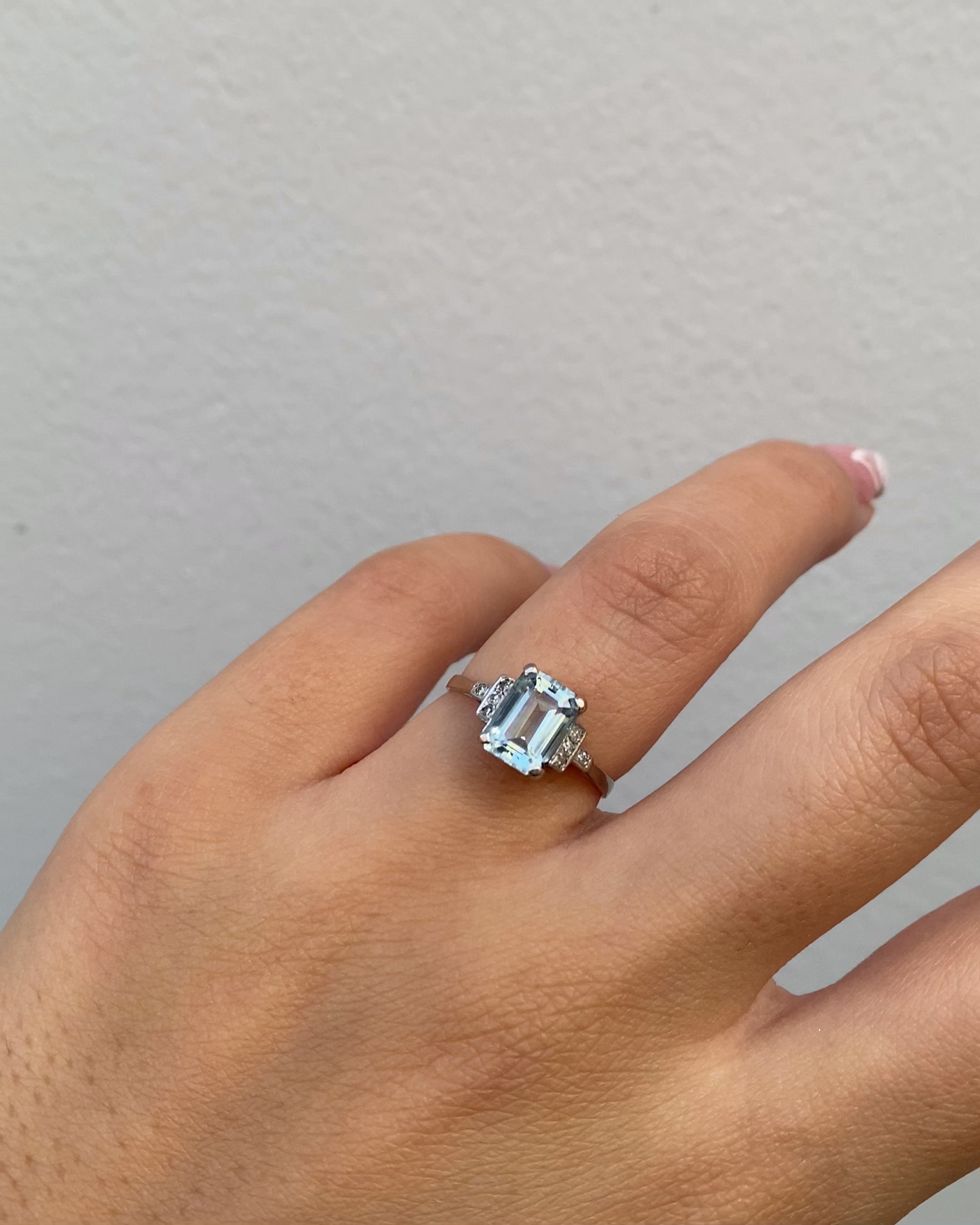 Bague Style Art-déco Aigue-marine 1.74 carat &amp; Diamants “Audile”