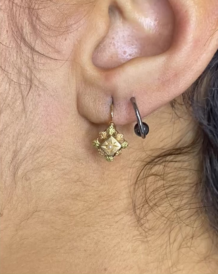 Rose Gold, Green, Yellow &amp; Pearl &quot;Sania&quot; Sleeping Earrings