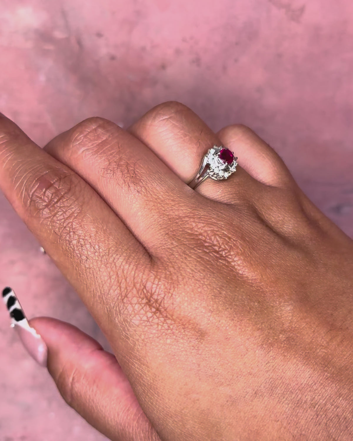 “Sydney” Ruby &amp; Diamond Daisy Swirl Ring